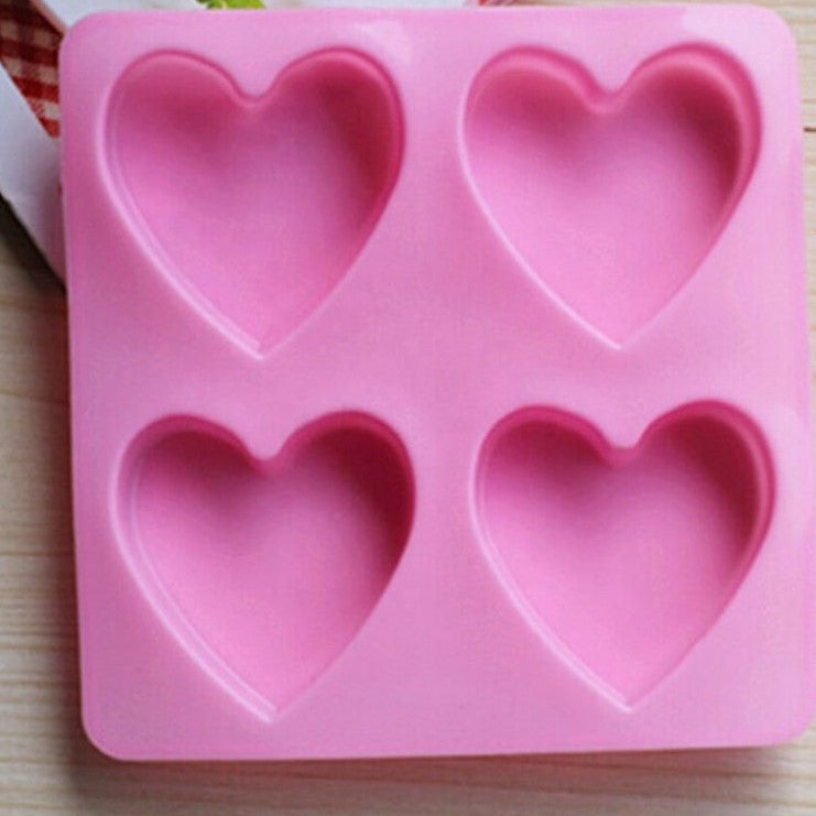 4 cavity heart silicone mould